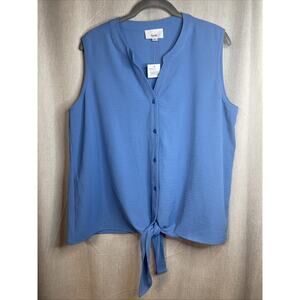 Fyve NWT - Women’s Blue Sleeveless Blouse - V Neck Button-up Size XL - Tie Front